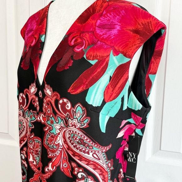 NWT New York & Co. Red Floral Paisley Scuba Knit Midi Dress XL - Picture 7 of 16